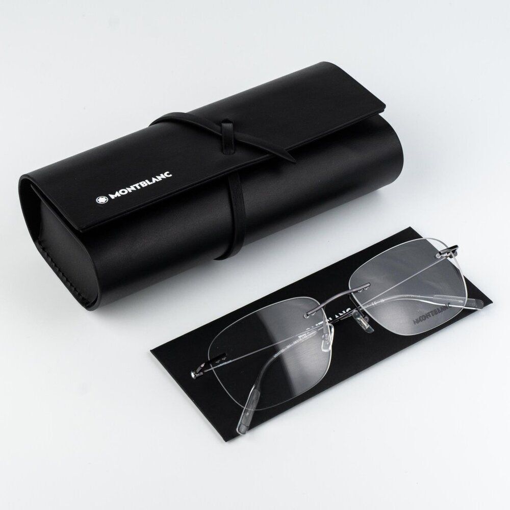Montblanc Men Eyeglasses Ruthenium Rectangle Rimless MB0075O 001 NEW AUTHENTIC